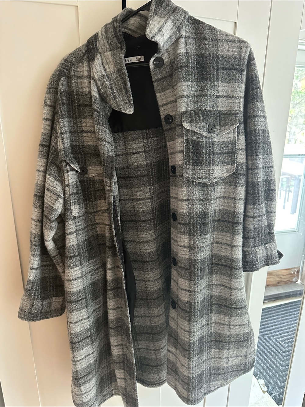 Dex Gray Plaid Longline Button-Up Trench Coat